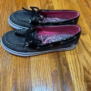 Sperry Biscayne Black Sparkle Boat Shoes Size Youth Girls 4.5 Women 6.5